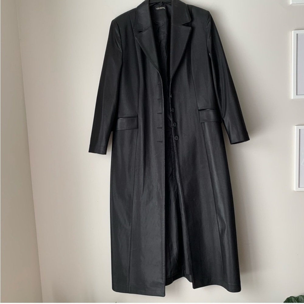 CLUB Armonia Black Extra Long Trench Coat Made in Europe Vintage Jacket Y2K
